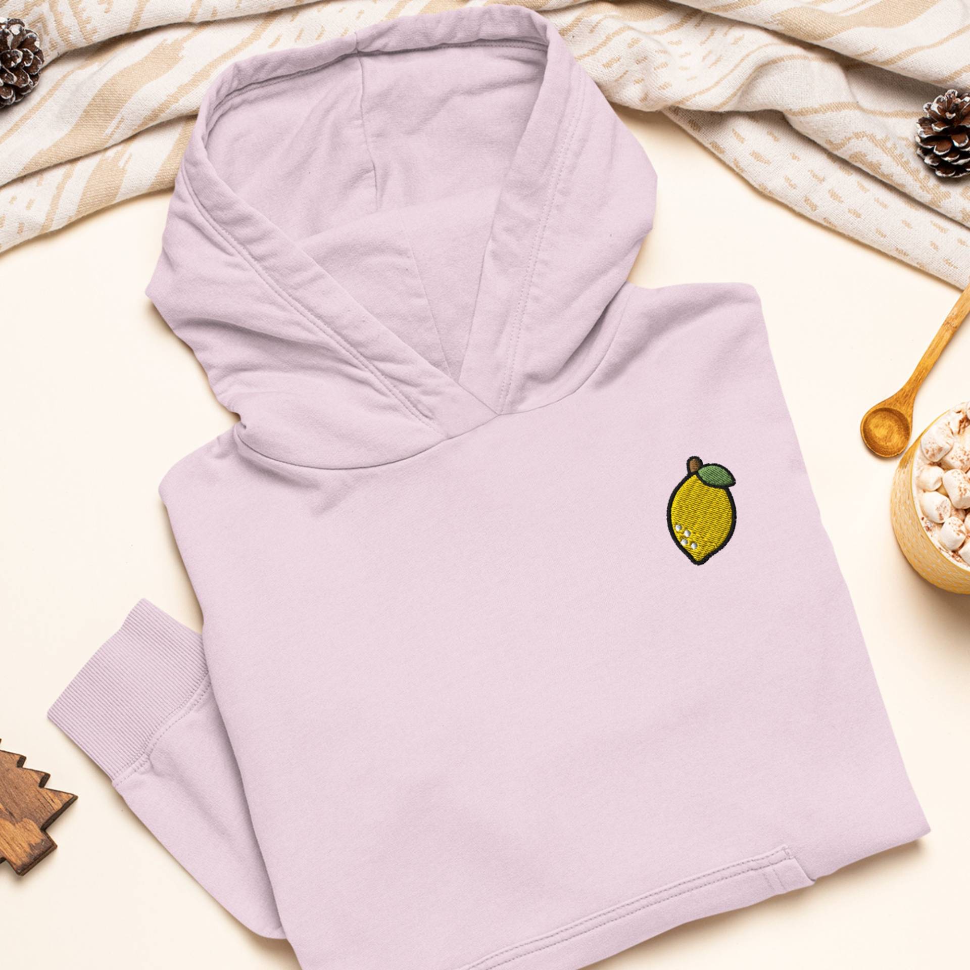 Gelbe Zitrone Bestickter Hoodie Schwere Mischung Aus Baumwolle Und Polyester, Unisex-Passform von TofuTigerStudio