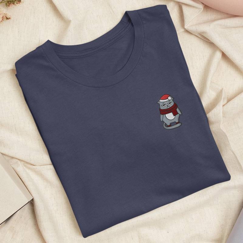 Grumpy Cat Weihnachtszeit Besticktes T-Shirt Leichte Baumwolle, Unisex-Passform von TofuTigerStudio