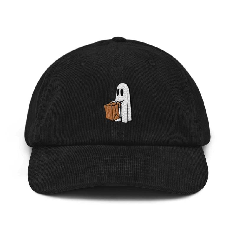 Braune Tasche Süßes Oder Saures Geist Bestickter Baumwoll-Cord-Hut Verstellbare Passform von TofuTigerStudio