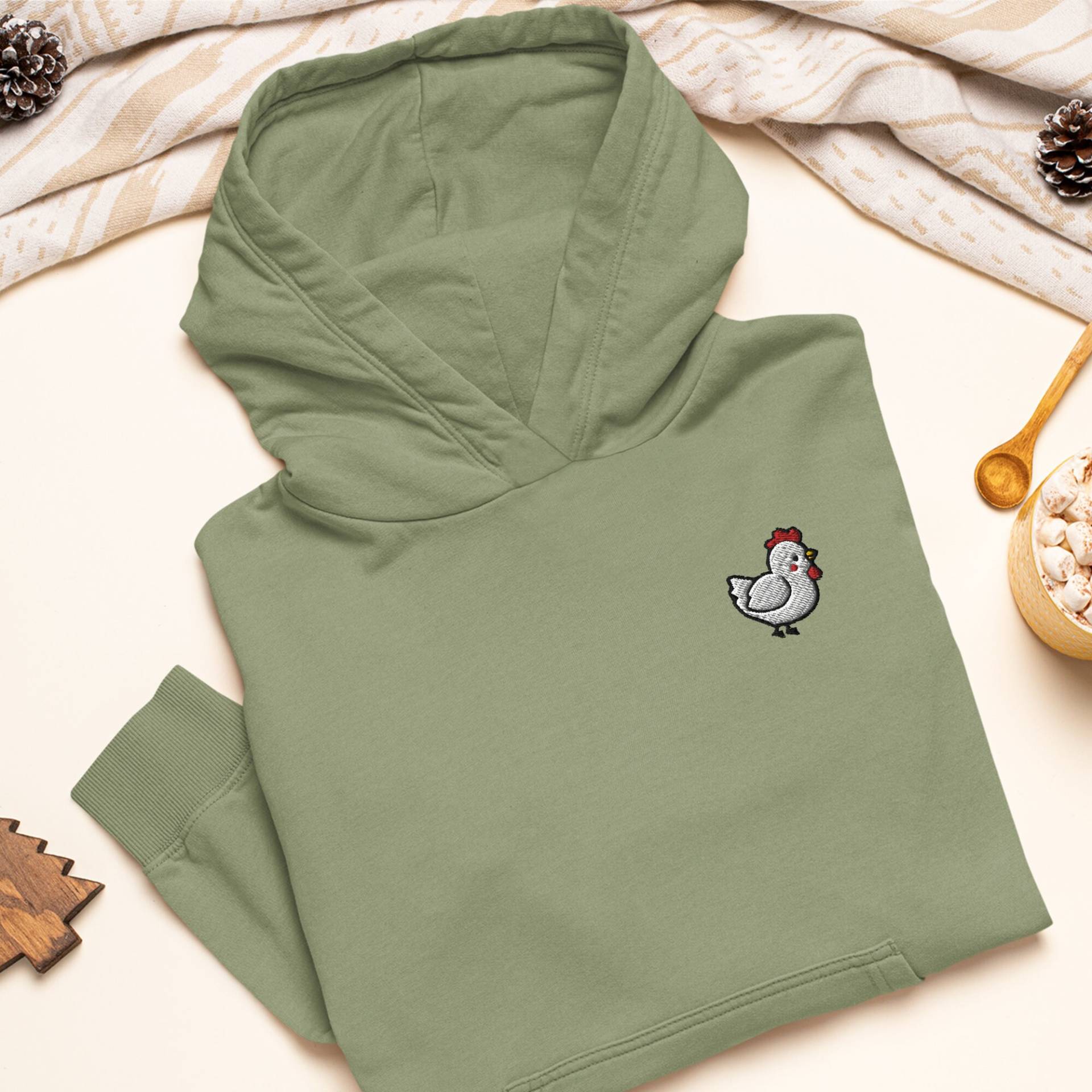 Kleiner Weißer Hahn Bestickter Hoodie Schwere Mischung Aus Baumwolle Und Polyester, Unisex-Passform Kleiner Weißer Hahn Bestickter Hoodie Schwere Mischung Aus Baumwolle Und Polyester, Unisex-Passform von TofuTigerStudio