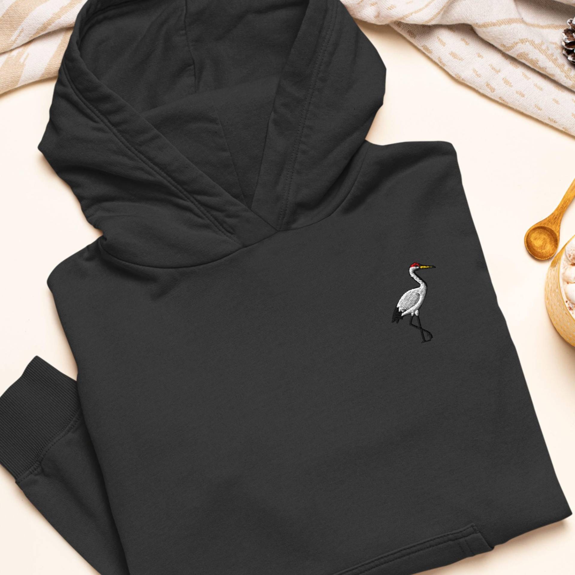 Kranich Vogel Bestickter Hoodie Schwere Mischung Aus Baumwolle Und Polyester, Unisex Fit von TofuTigerStudio