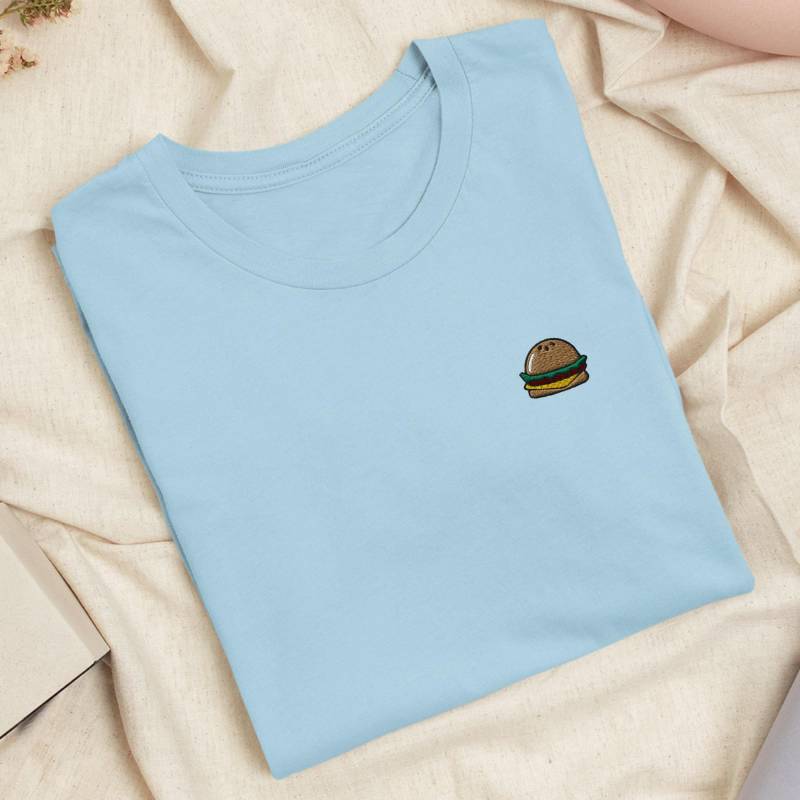 Mini Burger Besticktes T-Shirt Leichte Baumwolle, Unisex Fit von TofuTigerStudio