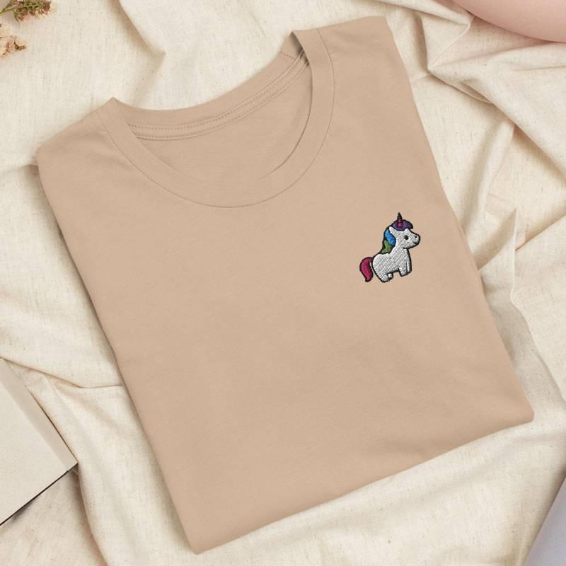 Mini Einhorn Besticktes T-Shirt Leichte Baumwolle, Unisex Fit von TofuTigerStudio