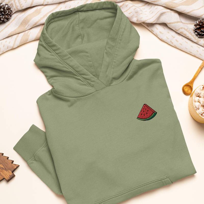 Wassermelonenscheibe Bestickter Hoodie Schwere Mischung Aus Baumwolle Und Polyester, Unisex-Passform von TofuTigerStudio