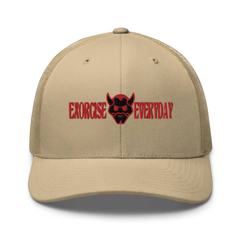 Motivational Demon Bestickter Retro Trucker Hut - Strukturiert Mit Mesh Back in Verschiedenen Farben Lustiges Halloween Workout von TofuTigerStudio