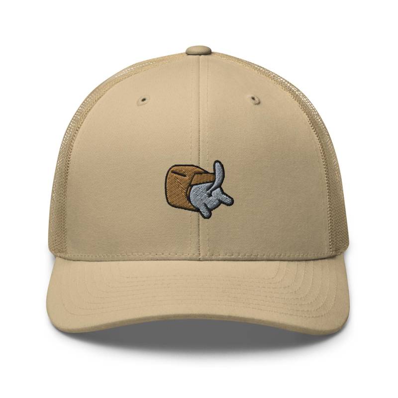 Curious Cat in Bag Bestickter Trucker Hat Strukturierte Retro Cap Mit Netzverschluss von TofuTigerStudio