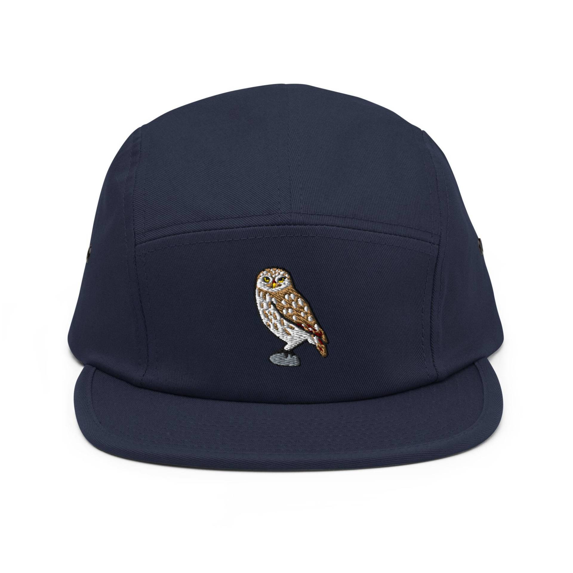 Kleine Eule Der Athene Bestickte 5-Panel Baumwoll-Camper-Cap Verstellbare Passform von TofuTigerStudio