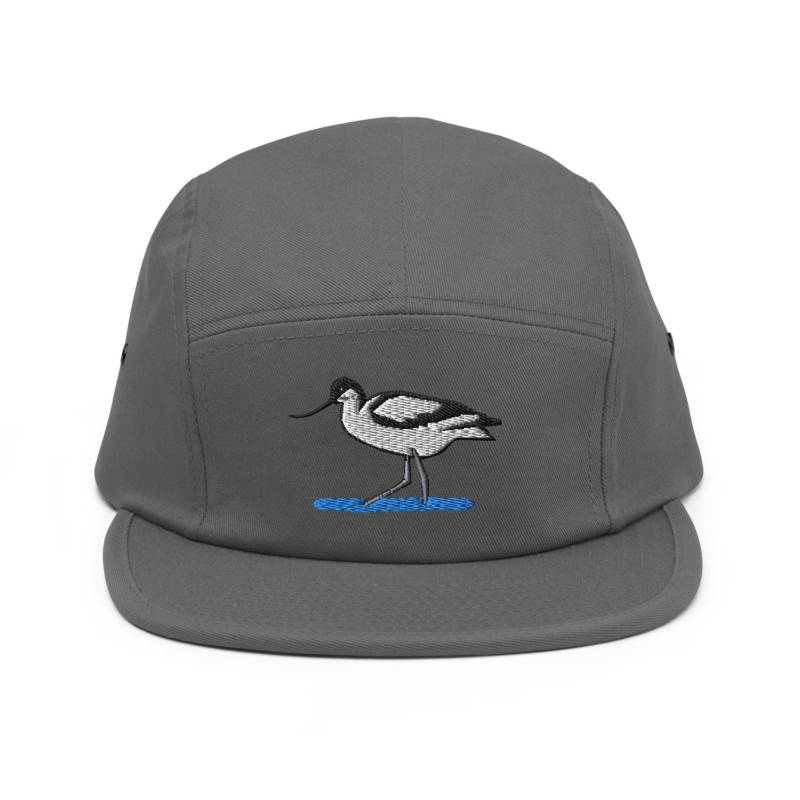Bestickte 5-Panel-Baumwoll-Camper-Kappe Mit Pied Avocet Verstellbare Passform von TofuTigerStudio