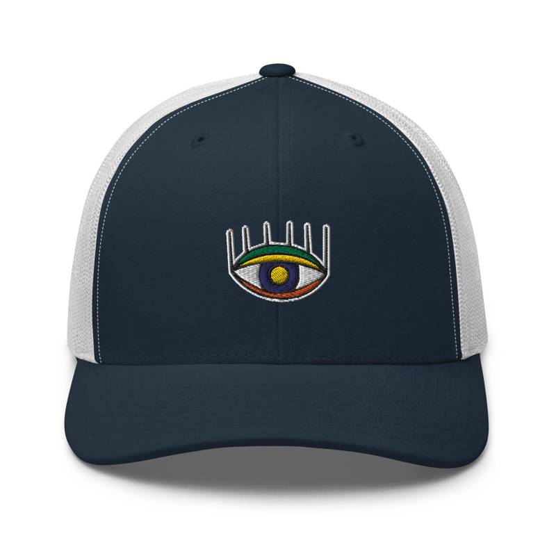 Psychedelic Eye Sticked Trucker Hat Strukturierte Retro-Cap Mit Netzeinsatz Am Rücken von TofuTigerStudio