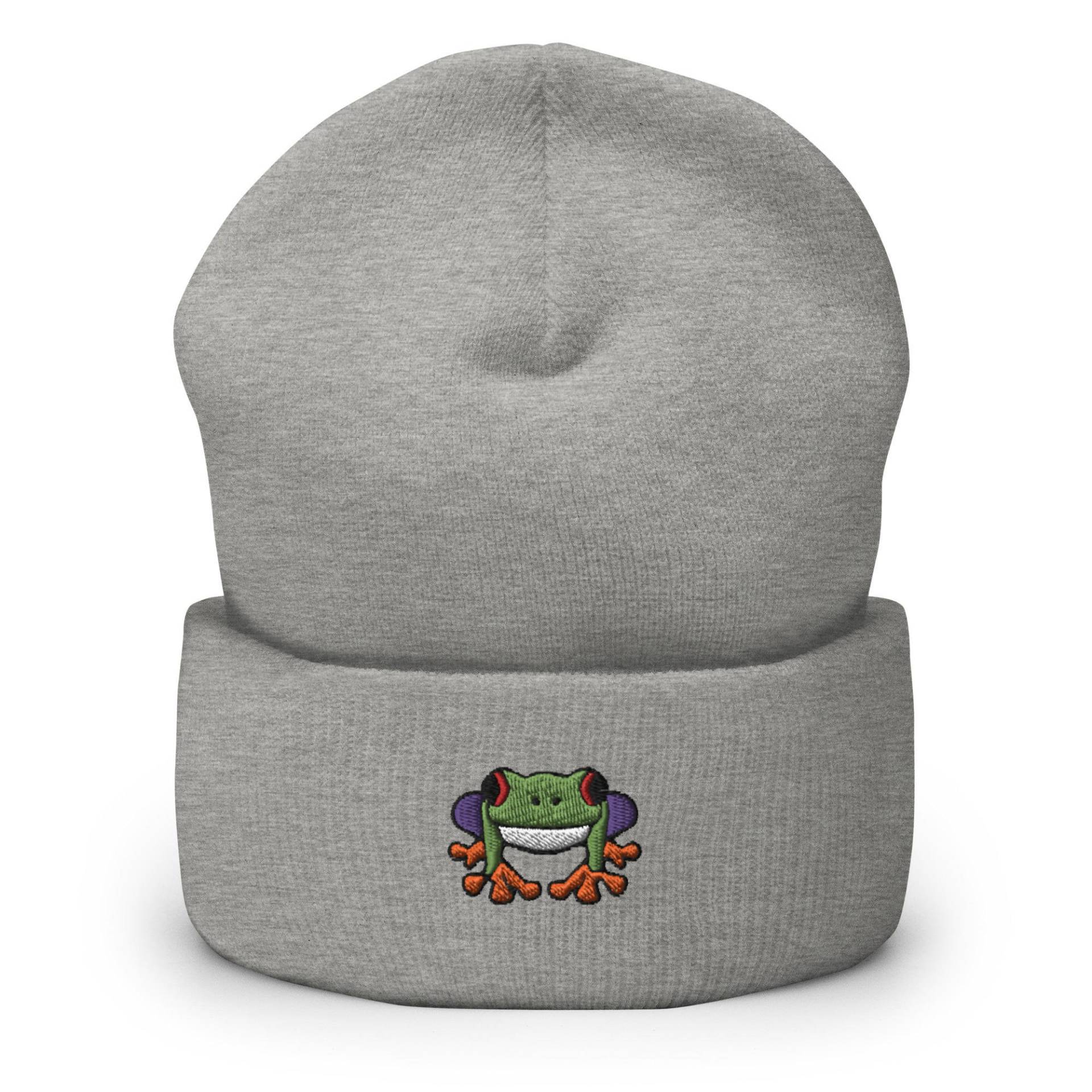 Red Eyed Tree Frog Bestickte Beanie - Warme Und Stilvolle Kopfbedeckung in Verschiedenen Farben von TofuTigerStudio