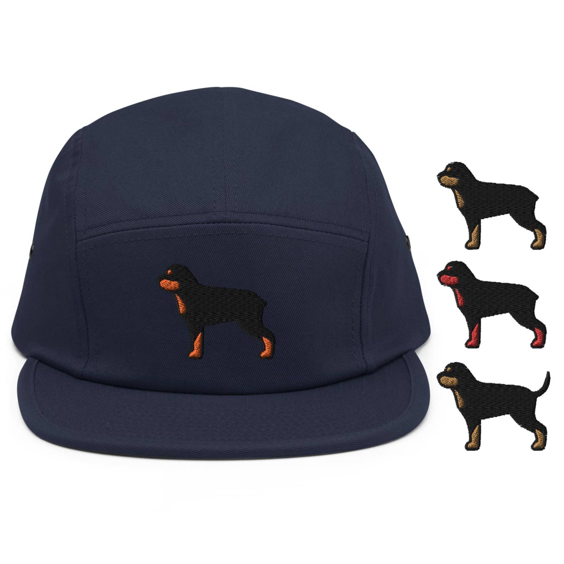 Rottweiler Bestickte 5-Panel-Baumwoll-Camper-Kappe Einstellbare Passform von TofuTigerStudio