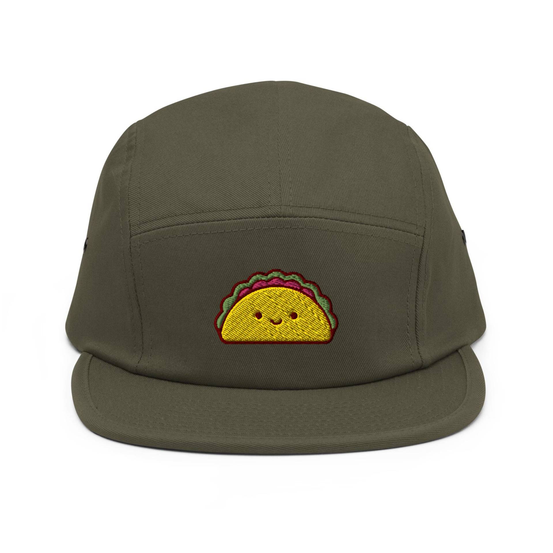 Süße Taco Bestickte 5-Panel-Camper-Cap Aus Reiner Baumwolle, Bequeme Passform in Verschiedenen Farben von TofuTigerStudio