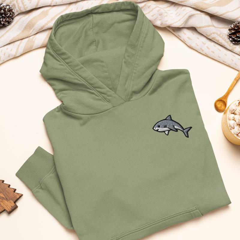 Süßer Baby Hai Bestickter Hoodie Schwere Mischung Aus Baumwolle Und Polyester, Unisex-Passform von TofuTigerStudio