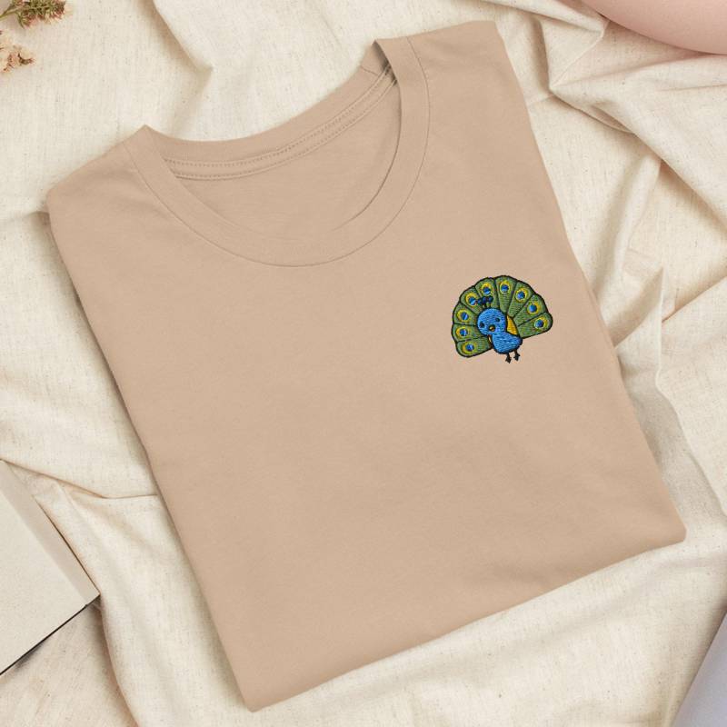 Süßes Pfau Besticktes T-Shirt Leichte Baumwolle, Unisex-Passform von TofuTigerStudio
