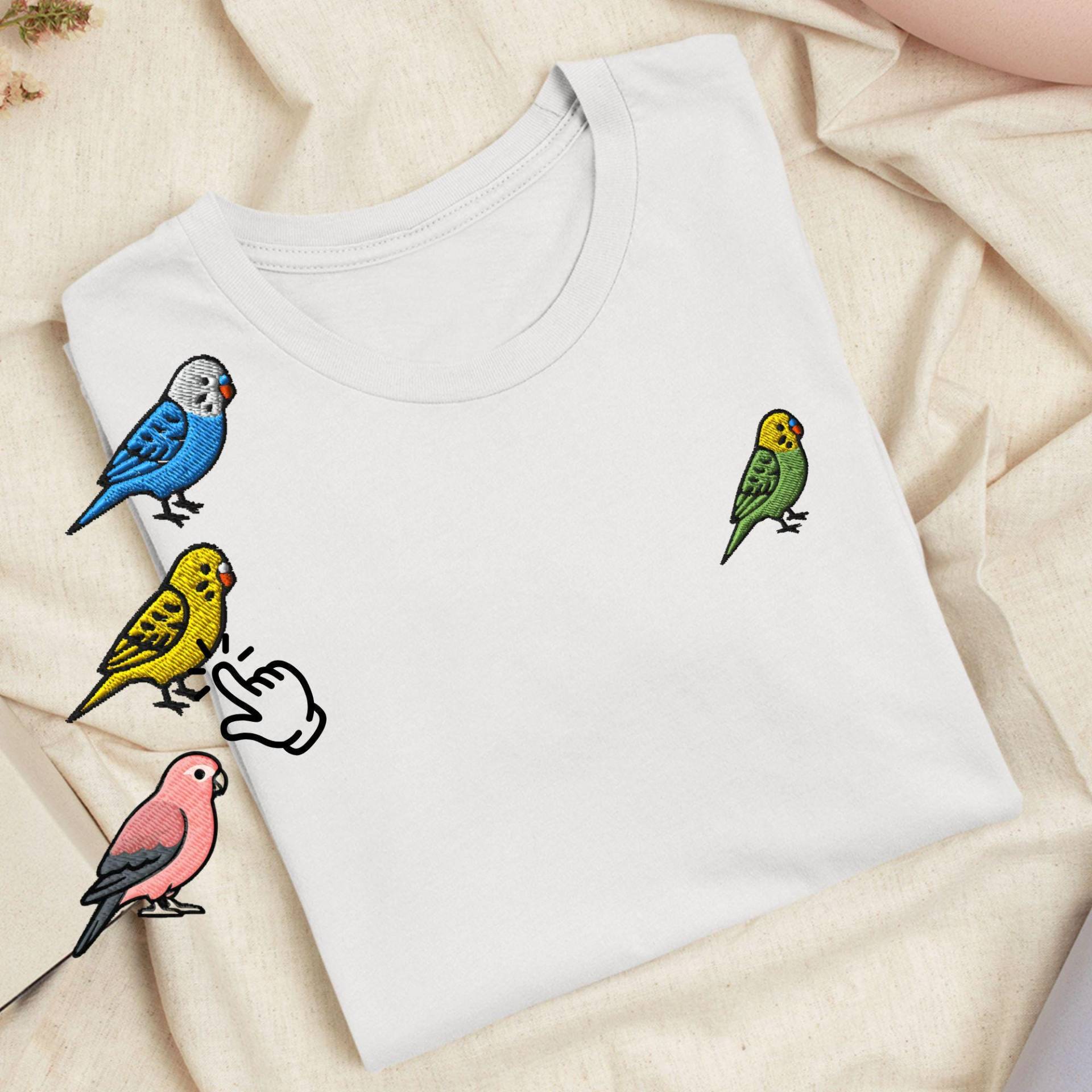 Bourke's Sittich & Wellensittich Besticktes T-Shirt Leichte Baumwolle, Unisex Fit von TofuTigerStudio