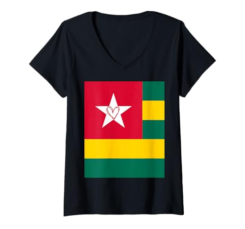 Damen Togo-Flagge Togolesisches Herz Stolzer Erbe Nationalfeiertag T-Shirt mit V-Ausschnitt Damen Togo-Flagge Togolesisches Herz Stolzer Erbe Nationalfeiertag T-Shirt mit V-Ausschnitt von Togo Flag Togolese Proud National Day Gifts Idea