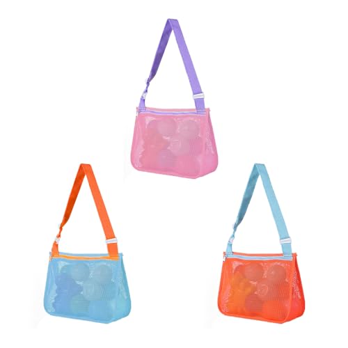 Toguma 3 Stück kleine Mesh-Strandtasche mit verstellbaren Schultergurten, Strandtasche Muscheltaschen Schwimmbad Großes Schwimmzubehör für Frau Mann (Rosa/Blau/Orange) von Toguma