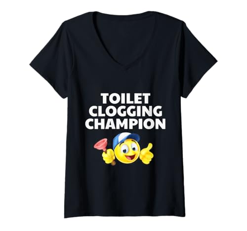 Damen WC Clogging Champion Lustiges Meme T-Shirt mit V-Ausschnitt von Toilet Clogging Champion Funny Meme