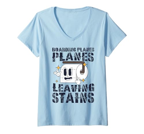Damen Lustige, peinliche Flugzeuge verlassen Flecken Flughafen T-Shirt mit V-Ausschnitt von Toilet Funny Embarrassing Airport Vacation