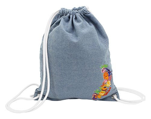 toito wear Gymbag, Denim, Blomma'', blau, mit Blumen-Stickerei Turnbeutel, 43 cm, 10.5 Liter, Blau von Toito Wear