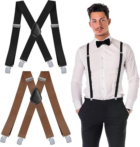 Toivize 2 Stück Hosenträger Herren Extra Stark mit 4 Extra Starken Clips, Elastisch Hosenträger für Herren Breit 3.5cm, Einstellbar X-Form Hosenträgerherren für Overalls Jeans, Arbeitshosen von Toivize