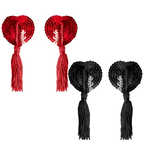 Tokaneit 2 Paar Quasten Nipple Covers, Nippel Cover Aufkleber mit Quaste, Nippel Cover Aufkleber, Dessous Brust Blütenblatt Pasty, Quaste Brust Blütenblatt Aufkleber, Selbstklebende Wiederverwendbare von Tokaneit