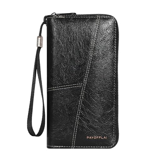 Tokaneit Retro Geldbörse Herren Lange, Leder Multifunktionale Lange Geldbörse, Portemonnaie Groß Herren, Vielen Kartenfächern mit Handschlaufe Große Kapazität Single Reißverschluss von Tokaneit