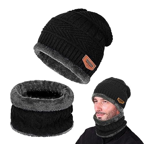 Tokaneit Winter Warm Beanie Mütze und Loop Schlauchschal Set,Winter Beanie Mütze,Wintermütze Halswärmer Strickset,Wintermütze und Schal-Set,Beanie Mütze und Schlauchschal,Warmes Mützen-Schal-Set von Tokaneit