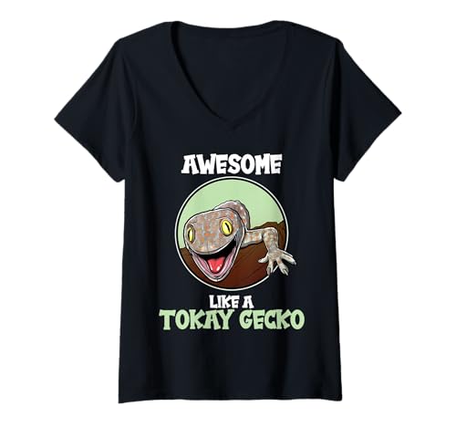 Damen Tokehs Tokay Tokeh T-Shirt mit V-Ausschnitt von Tokehs Tokeh Tier Shop