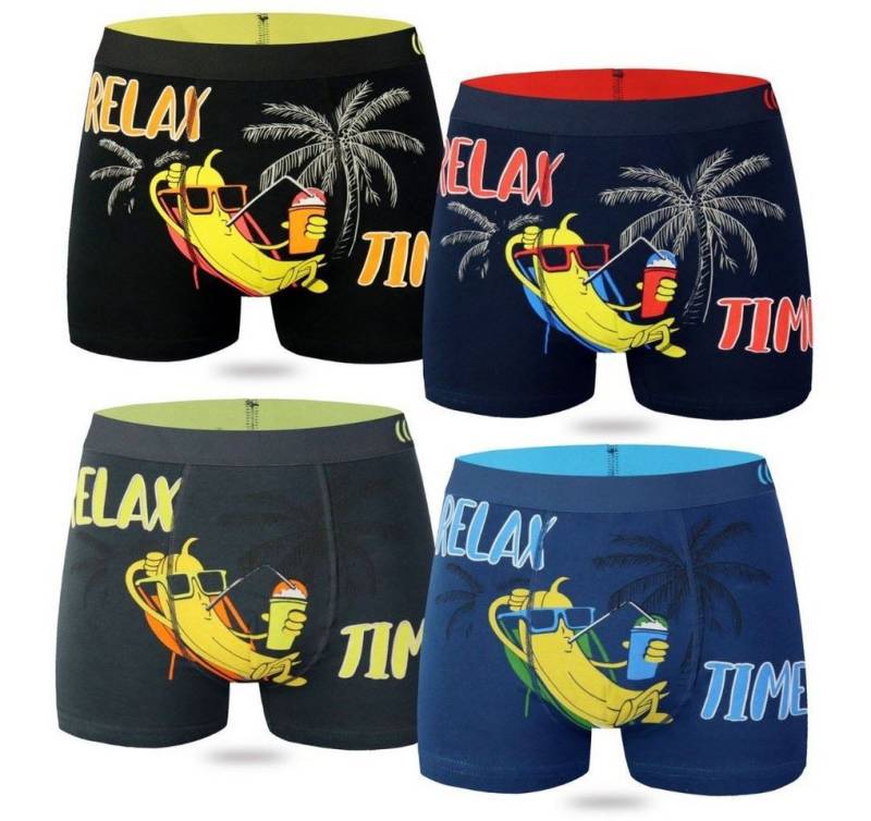 Toker Collection® Boxershorts Herren Boxershort mit lustigen Bananen Motiven (Packung, 4er Pack) Relax Time von Toker Collection®