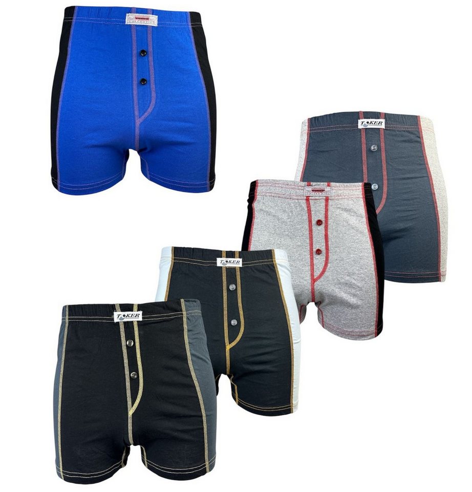 Toker Collection® Boxershorts Short´s mit Knopfleiste und Eingriff, 100% Baumwolle (Packung, 5er Pack) farbige Kontrastnähte von Toker Collection®