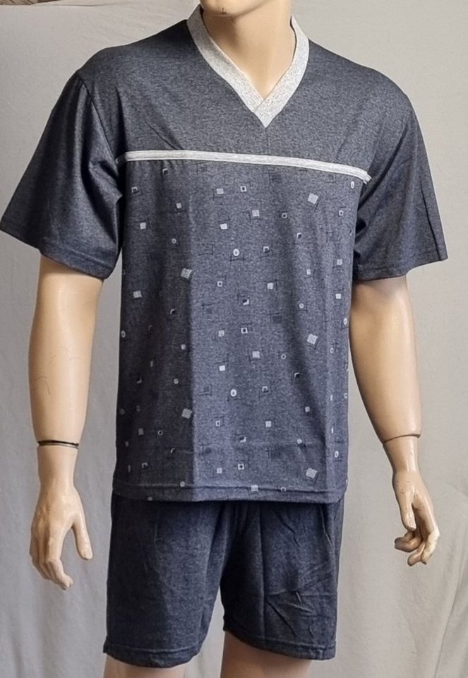 Toker Collection® Pyjama Herren Shorty 2 Teilig mit V - Ausschnitt und kleiner Knopfleiste (1 Stück Packung, 1 Stück) Musterdruck, quer gesteppte Kante von Toker Collection®