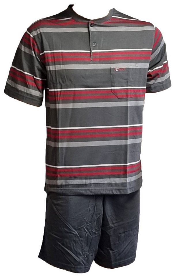 Toker Collection® Shorty Pyjama Herren Shorty 2 Teilig mit Rundhals und kleiner Knopfleiste (1 Stück Packung, 1 Stück) Frische Streifen von Toker Collection®