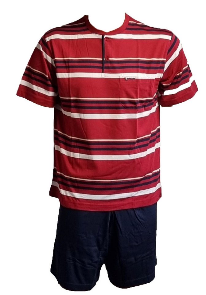 Toker Collection® Shorty Pyjama Herren Shorty 2 Teilig mit Rundhals und kleiner Knopfleiste (1 Stück Packung, 1 Stück) Frische Streifen von Toker Collection®