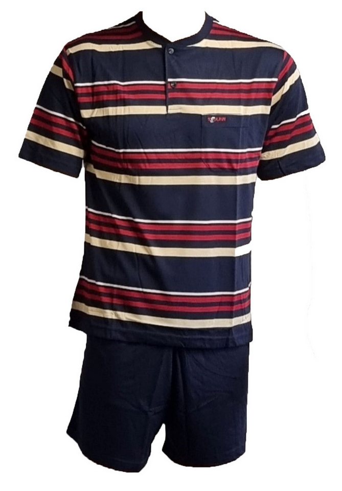 Toker Collection® Shorty Pyjama Herren Shorty 2 Teilig mit Rundhals und kleiner Knopfleiste (1 Stück Packung, 1 Stück) Frische Streifen von Toker Collection®