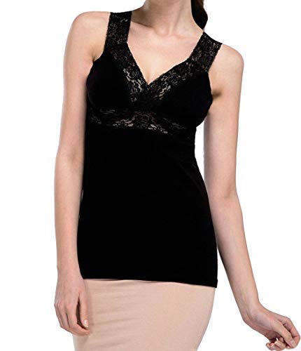 Toker Collection Damen Unterhemd BH Hemd ohne Bügel mit weicher elastischer Spitze im 2er Pack aus Reiner Baumwolle, mit elastischer Spitze (DE/NL/SE/PL, Numerisch, 36, 38, Regular, Regular, Schwarz) von Toker Collection