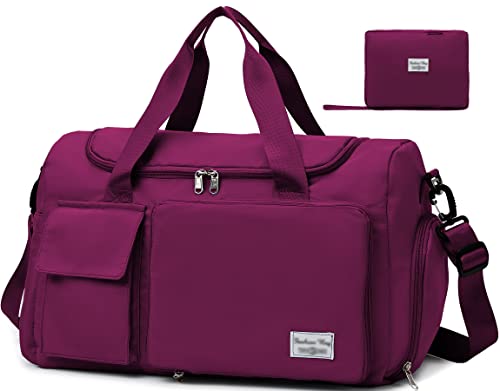 Tokeya Sporttasche Damen Faltbare Reisetasche mit Schuhfach und Nassfach Wasserdicht Weekender Gym Travel Bag Handgepäck Groß Leicht Trainingstasche für Sport Fitness Reisen, Violett von Tokeya