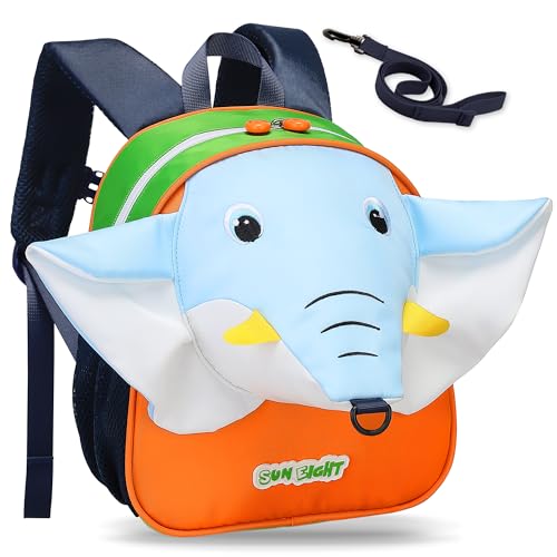 Tokeya Kinderrucksack Jungen Kindergartenrucksack Leicht Wasserdicht Rucksack Kinder, Niedliche Elefanten Vorschule Kinderrucksäcke mit Leine, Kita Rucksack Kleinkind Baby für 2-6 Jahre, Blau von Tokeya