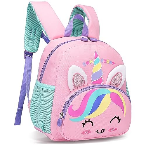 Tokeya Kinderrucksack Mädchen, Kleiner Einhorn Rucksack Kinder mit Brustgurt, Leicht Wasserdicht Vorschule Kleinkind Schulrucksack Kindergarten Schultasche für 1-5 Jahre, Rosa von Tokeya