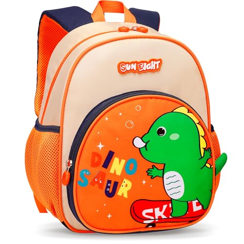 Tokeya Kinderrucksack Mädchen Jungen Wasserdicht Rucksack Kinder mit Brustgurt, Kleiner Leicht Kindergartenrucksack, Süße Dinosaurier Vorschule Kinderrucksäcke für Baby Kleinkind 2-7 Jahr, Orange von Tokeya