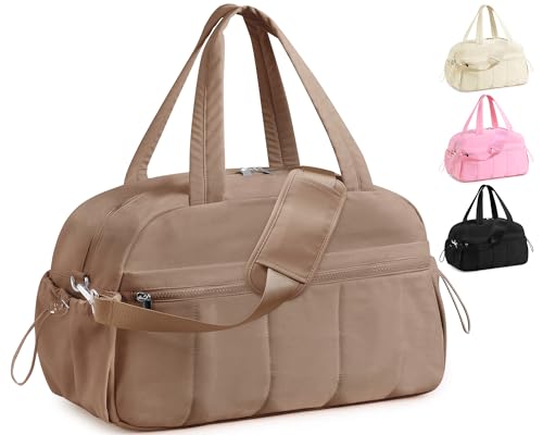 Tokeya Reisetasche Damen Leicht Puffer Sporttasche mit PVC Nassfach 24L Wasserdicht Weekender Travel Bag für Frauen, Faltbare Reisetaschen Handgepäck für Sport Fitness Flugzeug Reise, Braun von Tokeya