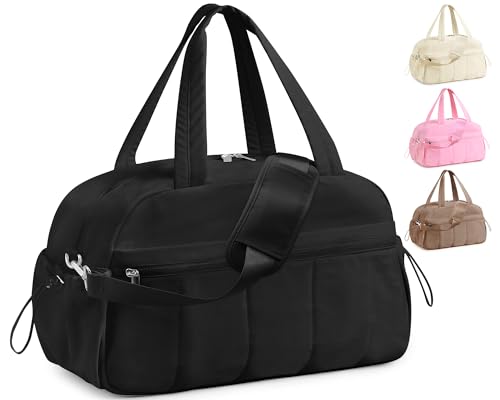 Tokeya Reisetasche Damen Leicht Puffer Sporttasche mit PVC Nassfach 24L Wasserdicht Weekender Travel Bag für Frauen, Faltbare Reisetaschen Handgepäck für Sport Fitness Flugzeug Reise, Schwarz von Tokeya