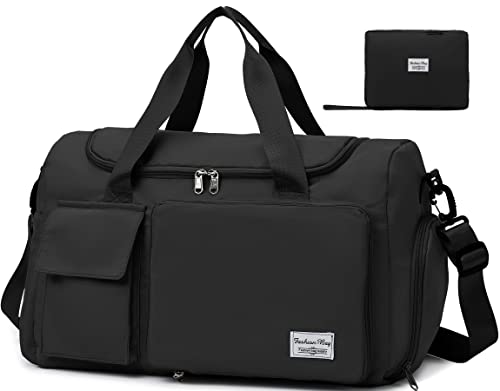 Tokeya Sporttasche Groß Faltbare Reisetasche Damen Herren, Fitnesstasche mit Nassfach und Schuhfach Trainingstasche Wasserdicht Handgepäck Umhängetasche Duffel Weekender Bags Sport Fitness,Schwarz von Tokeya