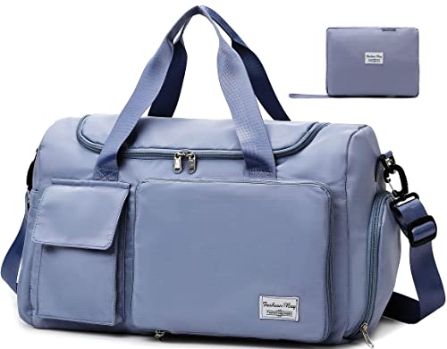 Tokeya Sporttasche Herren Faltbare Reisetasche mit Schuhfach und Nassfach Wasserdicht Weekender Gym Travel Bag Handgepäck Groß Leicht Trainingstasche für Sport Fitness Reisen, Blau von Tokeya