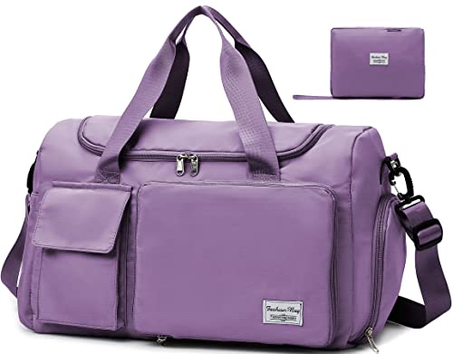 Tokeya Sporttasche Damen Faltbare Reisetasche mit Schuhfach und Nassfach Wasserdicht Weekender Gym Travel Bag Handgepäck Groß Leicht Trainingstasche für Sport Fitness Reisen, Violett von Tokeya