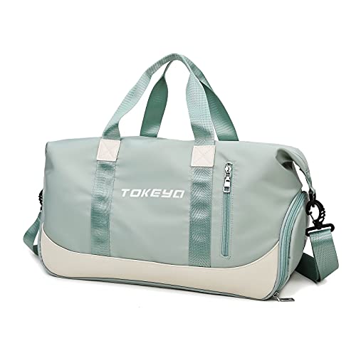 Tokeya Sporttasche 40L mit Schuhfach Nassfach Faltbar Reisetasche für Damen Herren, Groß Wasserdicht Trainingstasche Leicht Handgepäck Weekender Travel Bag für Sport Gym Fitness, Grün von Tokeya