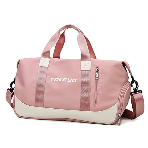 Tokeya Sporttasche 40L mit Schuhfach Nassfach Faltbar Reisetasche für Damen Frauen, Groß Wasserdicht Trainingstasche Leicht Handgepäck Weekender Travel Bag für Sport Gym Fitness, Rosa von Tokeya