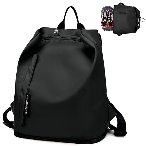 Tokeya Sportrucksack Damen Herren, Sporttasche Wasserdicht mit Schuhfach & Nasstasche Leicht Fitnessstudio-Rucksack Klein Freizeit Reisetaschen für Weekend Einkaufen Fitness Schwimmen, Schwarz von Tokeya