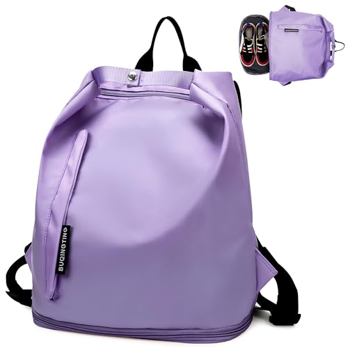 Tokeya Sportrucksack Damen Mädchen, Sporttasche Wasserdicht mit Schuhfach und Nasstasche Leicht Fitnessstudio-Rucksack Klein Freizeit Reisetaschen für Weekend Einkaufen Fitness Schwimmen, Lila von Tokeya