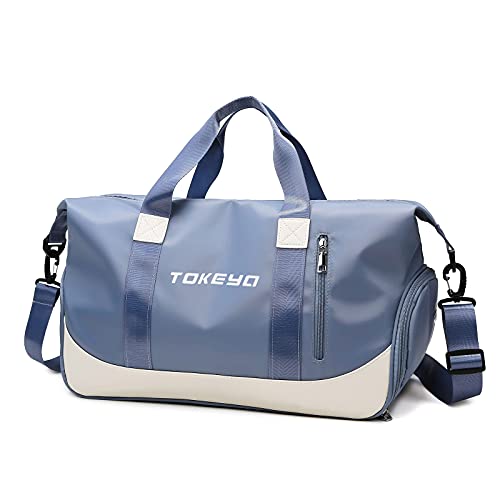 Tokeya Sporttasche 40L mit Schuhfach Nassfach Faltbar Reisetasche für Damen Herren, Groß Wasserdicht Trainingstasche Leicht Handgepäck Weekender Travel Bag für Sport Gym Fitness, Blau von Tokeya